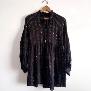 ANTHROPOLOGIE $149 Black Quinn Sequin Embellished Tiered Tunic Loose Fitting XS